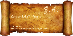 Zavarkó Anna névjegykártya